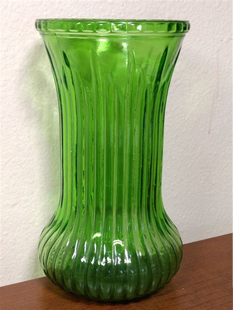 Green Hoosier Glass Stretch Vase Ribbed Design 7 5 Inches Etsy