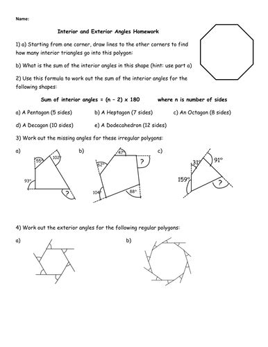 Interior And Exterior Angles Of Triangles Worksheets Pdf Review Home