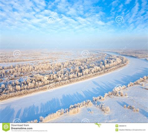 Forest Of Plain And Small River In Winter Stock Photo Image Of