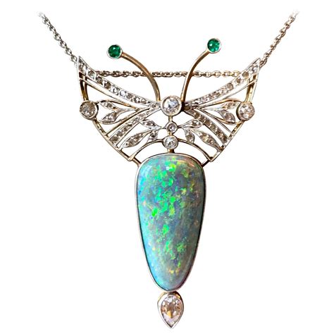 Art Nouveau Opal And Diamond Pendant For Sale At 1stdibs