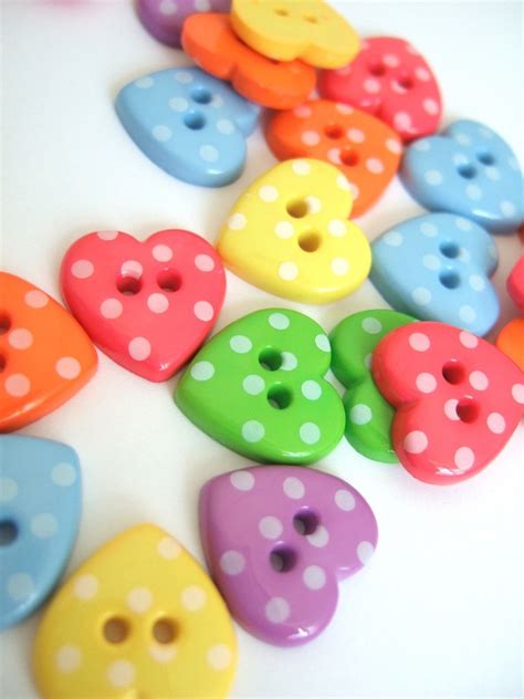 Heart Buttons X60 Polka Dot Brights 10 Each Of 6 Colours Etsy