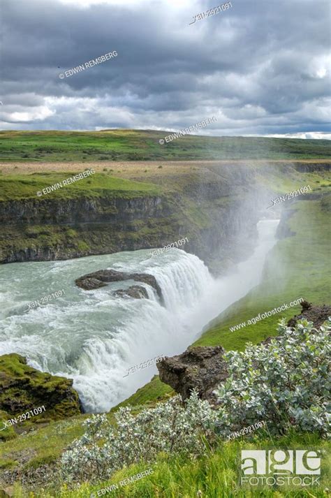 Iceland Gullfoss Waterfall On The Hvítá River In Southwest Iceland