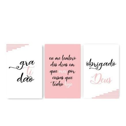 Kit Quadro decorativo obrigado DEUS 90x50 TRIO 3 PEÇAS FRASES