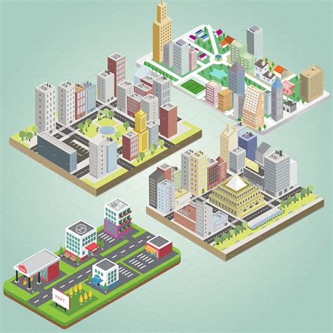 Isometric city set ~ Illustrations ~ Creative Market