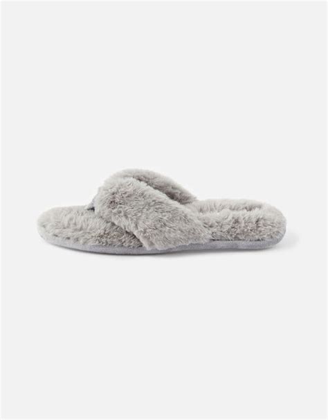 Laura Fluffy Thong Slippers Grey Slippers Accessorize Uk