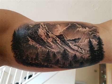 Inner Bicep Mountain Tattoo Mountain Sleeve Tattoo Inner Bicep