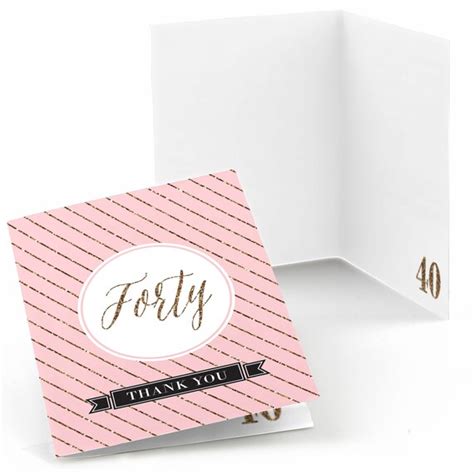 40th Birthday Thank You Cards Pink Black And Gold Thank You Cards