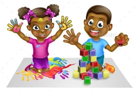 Cartoon Boy And Girl Playing Drawing For Kids Children Drawing