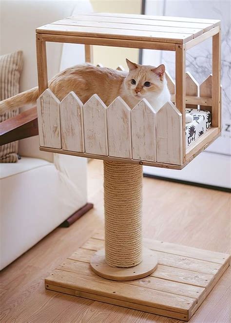 Wood Cat Tower Cat Climbing Tree Furniture For Cat Wood Etsy Diy