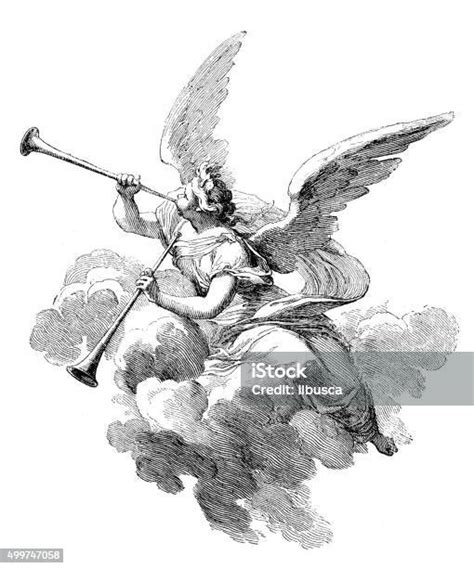 Antique Illustration Of Angel Playing Trumpets Stock Illustration