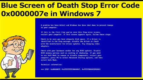 Blue Screen Of Death Stop Error Code 0x0000007e In Windows 7 Youtube