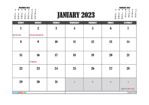 Printable Free January 2023 Calendar Printable Blank World