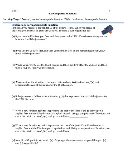 Composite Function Worksheet Answers