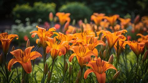 Orange Lilies That Are Blooming In The Garden Background Picture Of