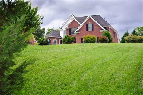 American House With Beautiful Green Lawn Stock Image Image Of