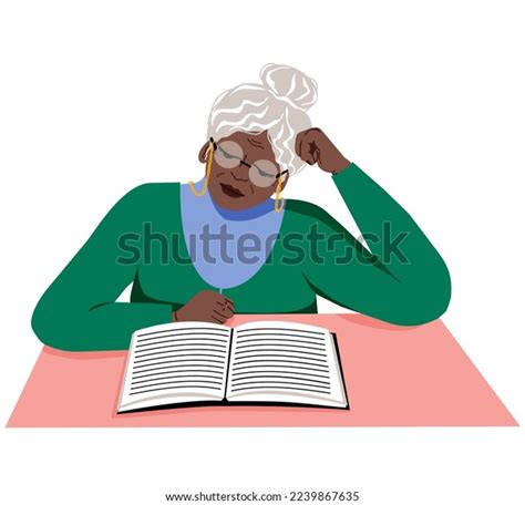 Old Woman Reading Book Glasses Grandmother Stock Vector Royalty Free