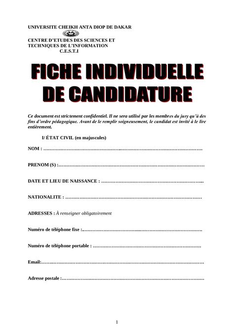 Fiche Individuelle De Candidature 2014 Par Sweet Fichier Pdf