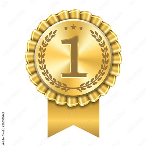 Award Ribbon Gold Icon Number First Design Winner Golden Medal 1 Prize