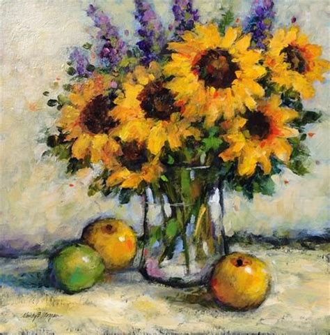 Daily Paintworks Sunflowers And Delphiniums Original Fine Art For