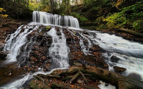 Download Wallpapers Mohawk Falls Waterfall Forest Rock Autumn