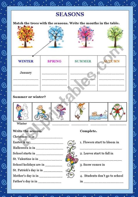 Seasons Exercices Esl Worksheet By Robirimini