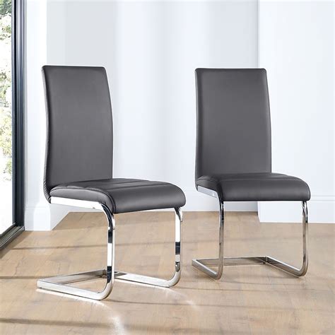 Perth Dining Chair Grey Classic Faux Leather And Chrome Only £6999