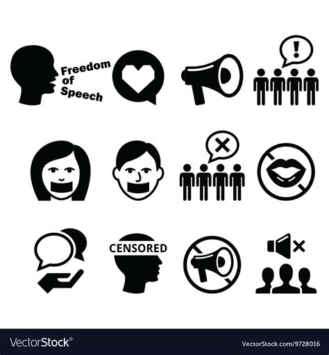 Freedom Of Speech Human Rights Icons Set Vector Image