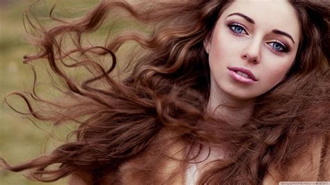 Hd Wallpaper Model Long Hair Blue Eyes Curly Hair Windy Face