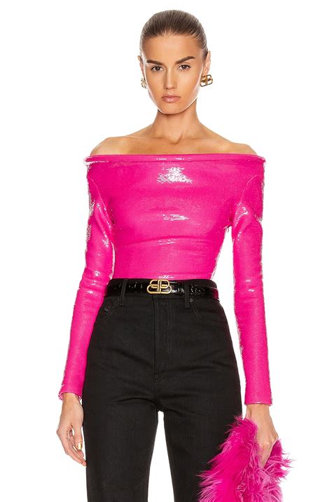Balenciaga Sequin Ring Bodysuit Top In Fluo Pink Fwrd