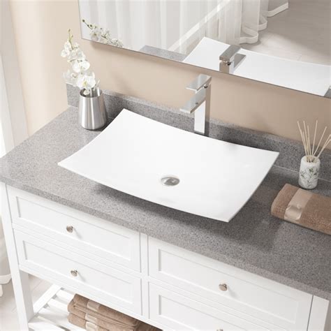 Mr Direct White Porcelain Vessel Rectangular Traditional Bathroom Sink With Faucet And Drain