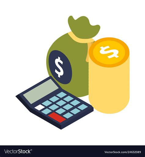 Calculator Math With Bag Money And Coin Dollar Vector Image
