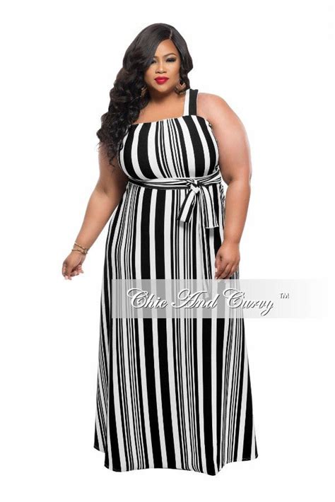 New Plus Size Maxi Dress With Single Strap In Black And White Stripe P