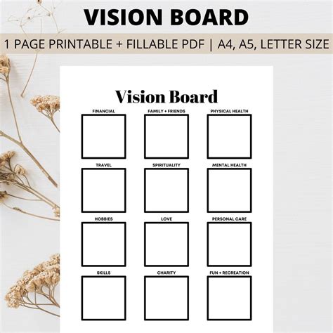 Vision Board Printable Goal Planning Template Visualize Goals And