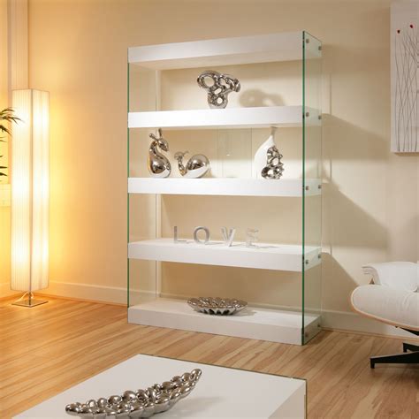 Display Cabinet / Shelving Unit / Shelves White Gloss/Glass Modern New