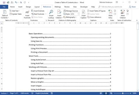 A table of contents is best used in a paper that can be divided into sections or chapters. Create a Table of Contents in Word - The Training Lady