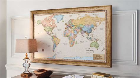 World Magnetic Travel Map With Antique White Frame Frontgate Map