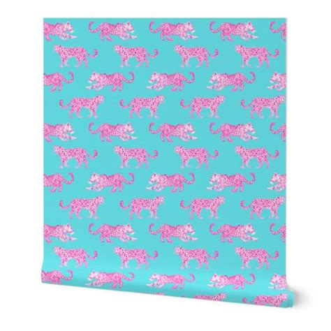 Leopard Parade Hot Pink On Turquoise Spoonflower