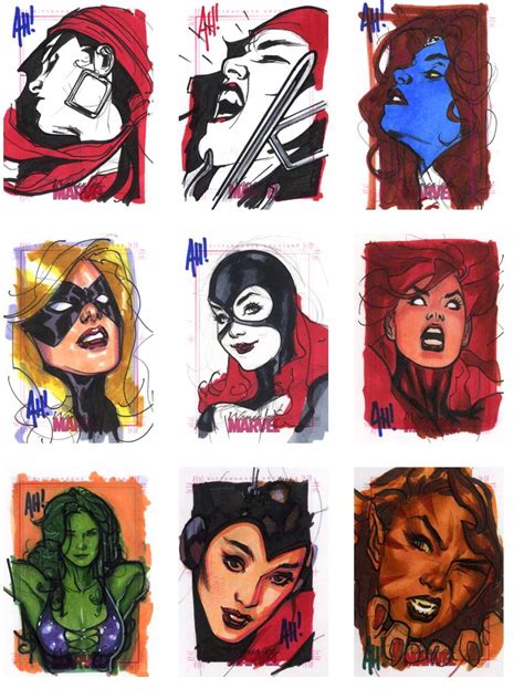 Adam Hughes Women Of Marvel Sketch Cards Page Drawings And