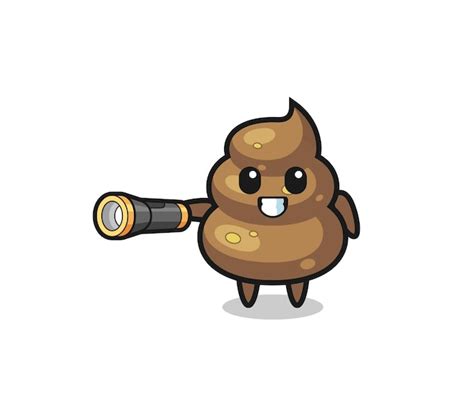 Premium Vector Poop Mascot Holding Flashlight Cute Design