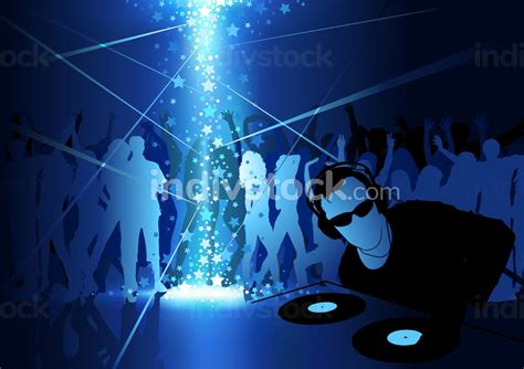 Dj Dance Party Background With Dancing Crowd In Blue Tones Indivstock