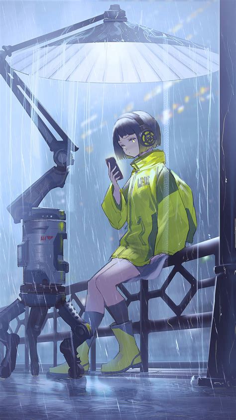 1080x1920 Anime Girl Scifi Umbrella Rain 4k Iphone 76s6