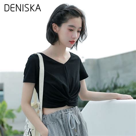 Deniska Women 2018 Summer New Slim Slimming Exposed Navel Cotton Comfort Short Paragraph T Shirt