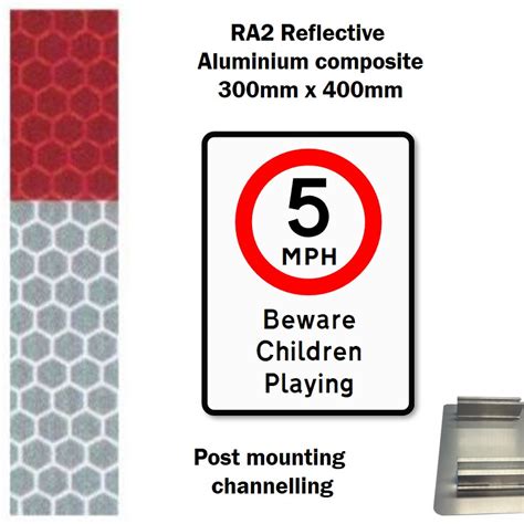 5mph Beware Children Playing R2 Reflective 300x400mm Aluminium With