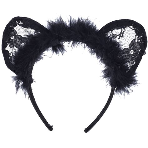 Lux Accessories Black Halloween Costume Masquerade Furry Lace Cat Ear