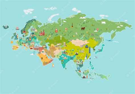 Premium Vector Eurasia Map Map With Country Names Tourist And