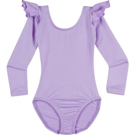 Lilac Purple Long Sleeve Ruffle Leotard For Toddler And Girls