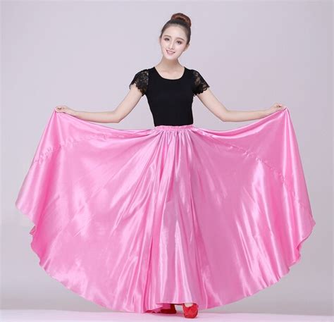 90 95cm elastic waist spanish flamenco dance skirt for woman solid satin smooth belly dance