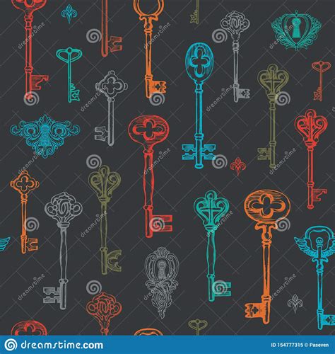 Seamless Pattern With Vintage Keys And Keyholes Stock Vector