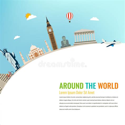 World Landmarks Travel And Tourism Background Vector Flat