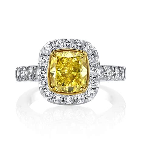 2 Carat Fancy Intense Yellow Diamond Ring Palladium Fine Jewelry